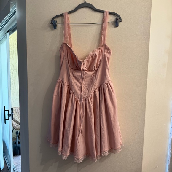 Unbranded Pink Milkmaid Cottagecore Lace Mini Dress Size Large - Picture 3 of 8